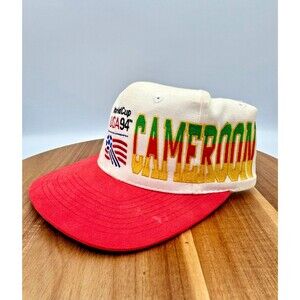 VINTAGE - 1994 Cameroon World Cup USA Soccer Snapback Hat White Apex FIFA Futbol